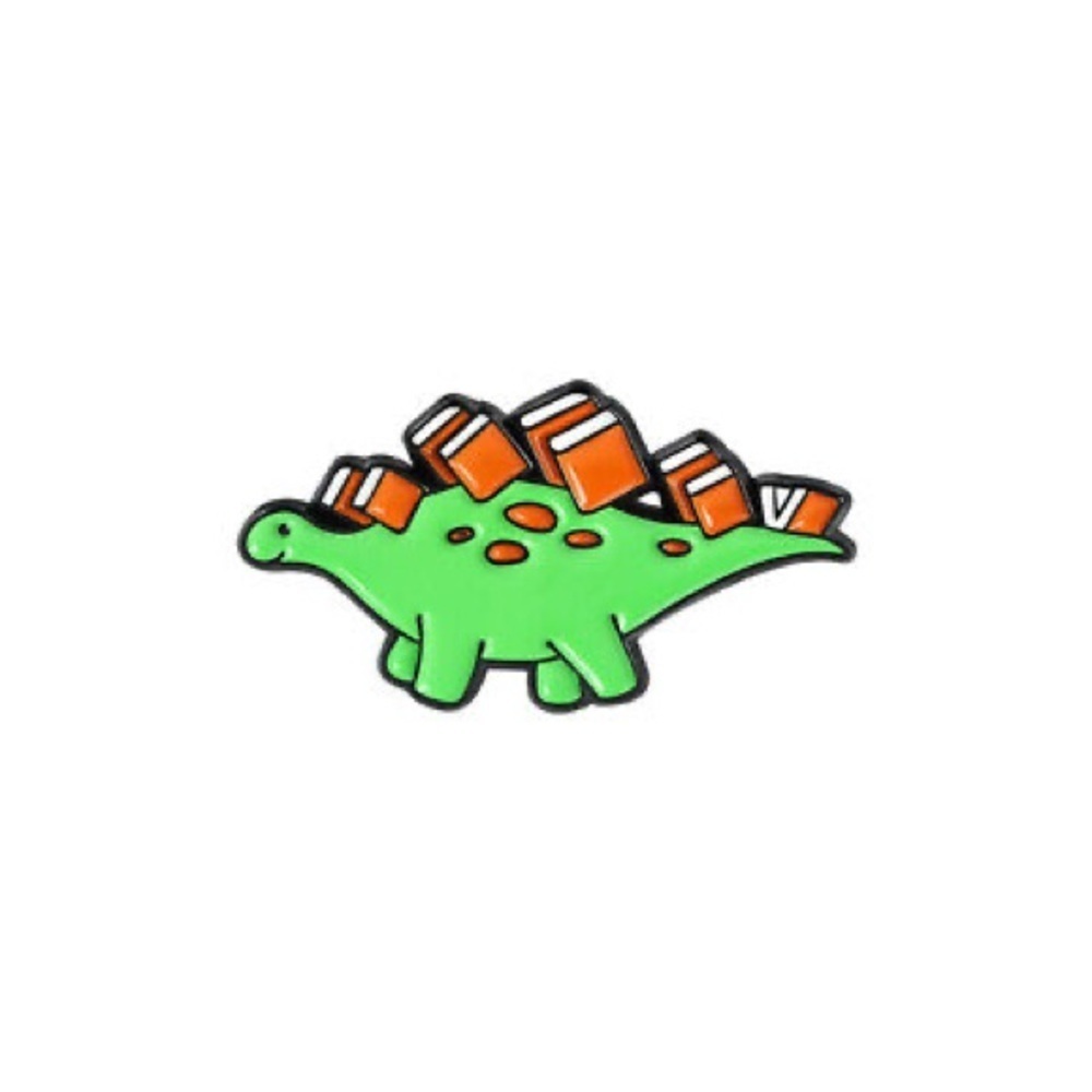 Women’s Jewelry Cute Green Happy Dinosaur with Orange Accents, and Orange Books